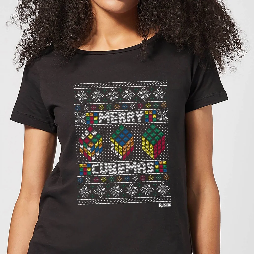 Rubiks Merry Cubemas Women's Christmas T-Shirt - Black - 3XL Afbeelding 1