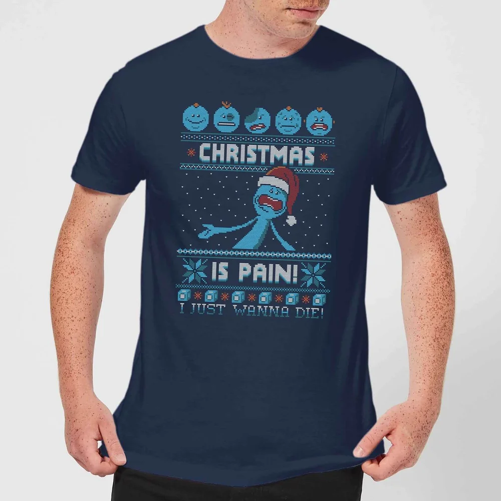 Rick and Morty Kerstmis Mr Meeseeks Pain T-Shirt - Navy - S Afbeelding 1