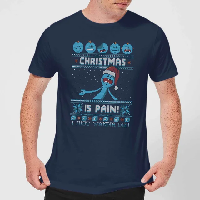 Rick and Morty Kerstmis Mr Meeseeks Pain T-Shirt - Navy