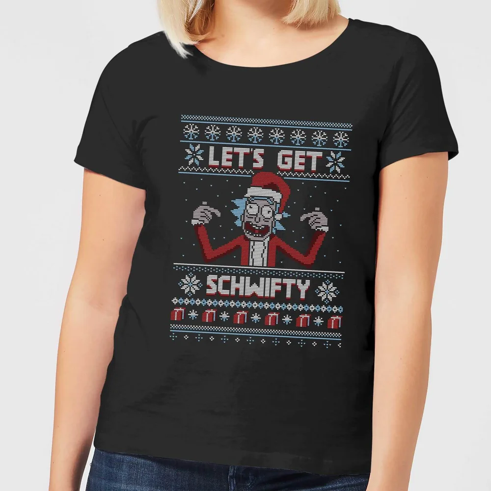 Rick and Morty Kerstmis Lets Get Schwifty Dames T-Shirt - Zwart - S Afbeelding 1