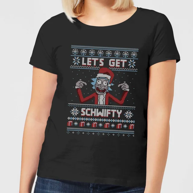 Rick and Morty Kerstmis Lets Get Schwifty Dames T-Shirt - Zwart