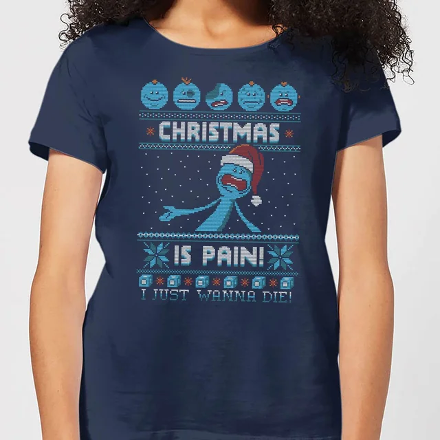 Rick and Morty Kerstmis Mr Meeseeks Pain Dames T-Shirt - Navy