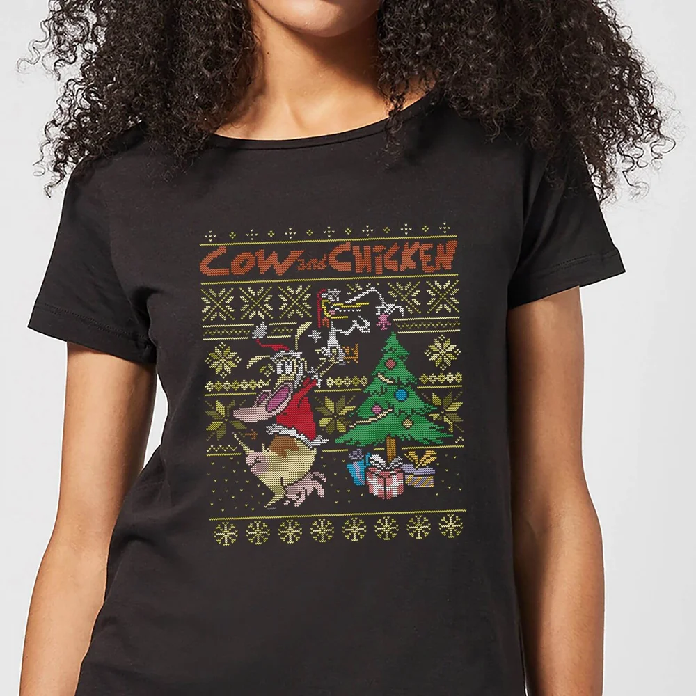 Cow and Chicken Cow And Chicken Kerstmis Dames T-Shirt - Zwart - XS Afbeelding 1
