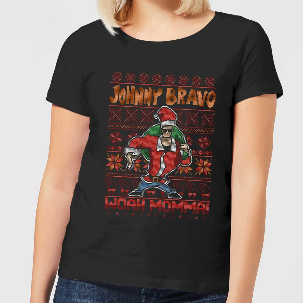Johnny Bravo Kerstmis Dames T-Shirt - Zwart - S Afbeelding 1