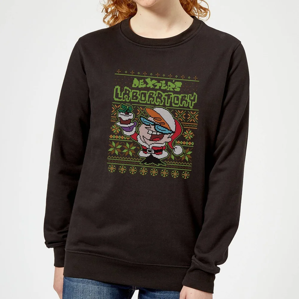 Dexter's Lab Pattern Women's Christmas Jumper - Black - XS Afbeelding 1