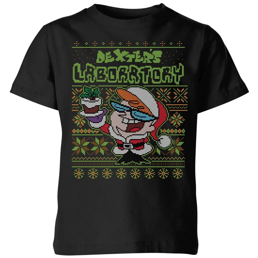 Dexter's Lab Pattern Kids' Christmas T-Shirt - Black - 98/104 (3-4 jaar) Afbeelding 1