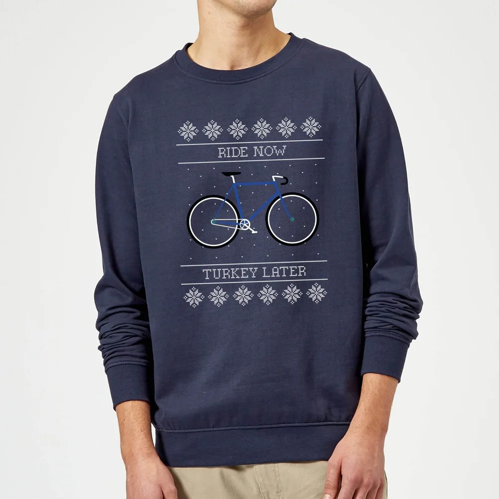 Ride Now, Turkey Later Christmas Jumper - Navy - S Afbeelding 1