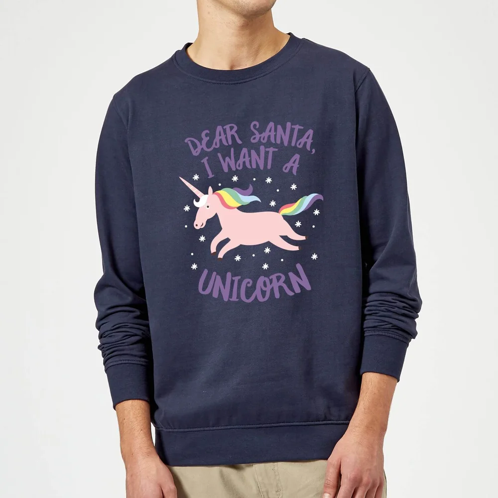 Dear Santa, I Want A Unicorn Kersttrui - Navy - S Afbeelding 1