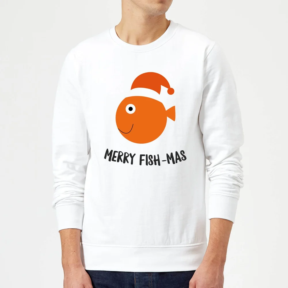 Merry Fish-Mas Christmas Sweatshirt - White - S Afbeelding 1