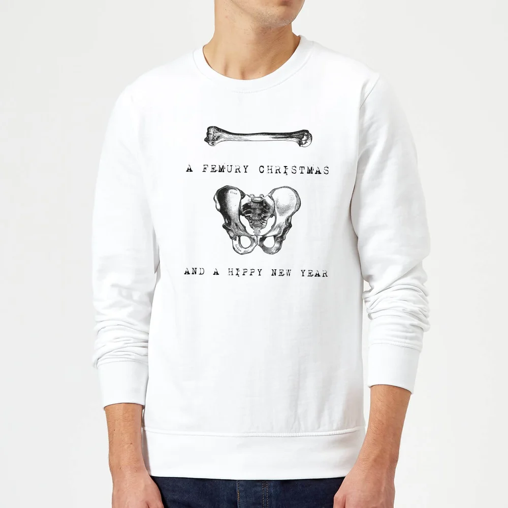 A Femury Christmas and A Hippy New Year Christmas Sweatshirt - White - S Afbeelding 1