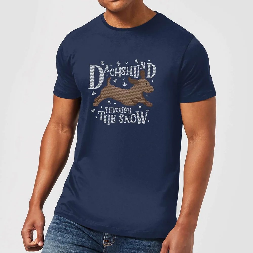 Dachshund Through The Snow Men's Christmas T-Shirt - Navy - S Afbeelding 1