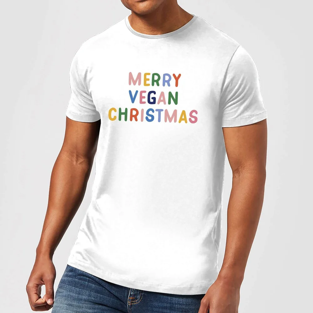 Merry Vegan Christmas Men's Christmas T-Shirt - White - S - Wit Afbeelding 1