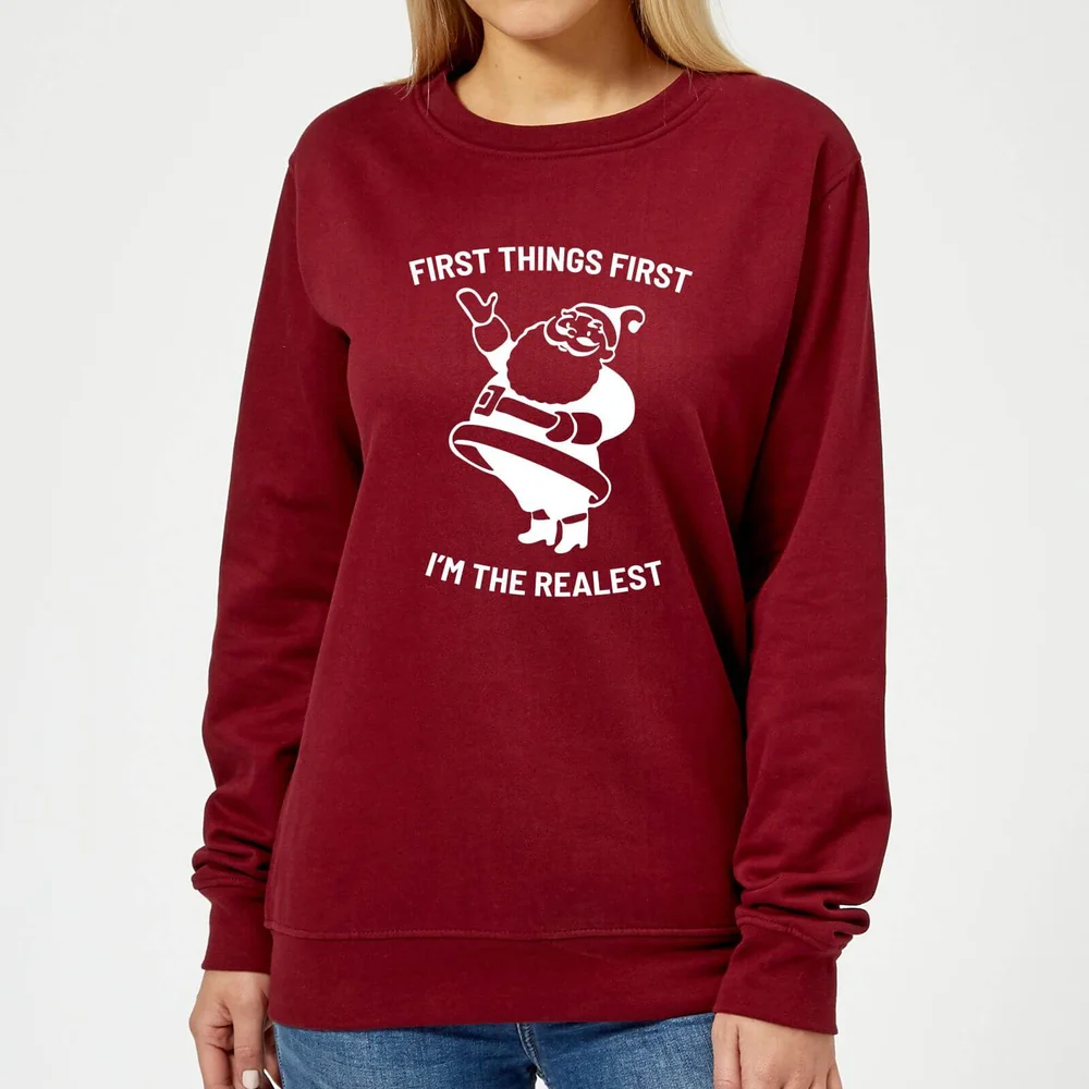 First Things First I'm The Realest Women's Christmas Sweatshirt - Burgundy - XS - Burgundy Afbeelding 1