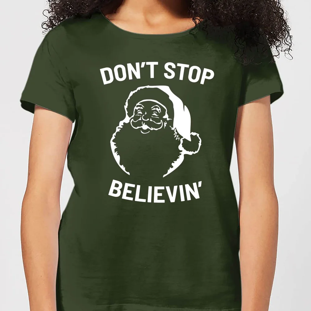 Don't Stop Believin' Women's Christmas T-Shirt - Forest Green - XS - Forest Green Afbeelding 1