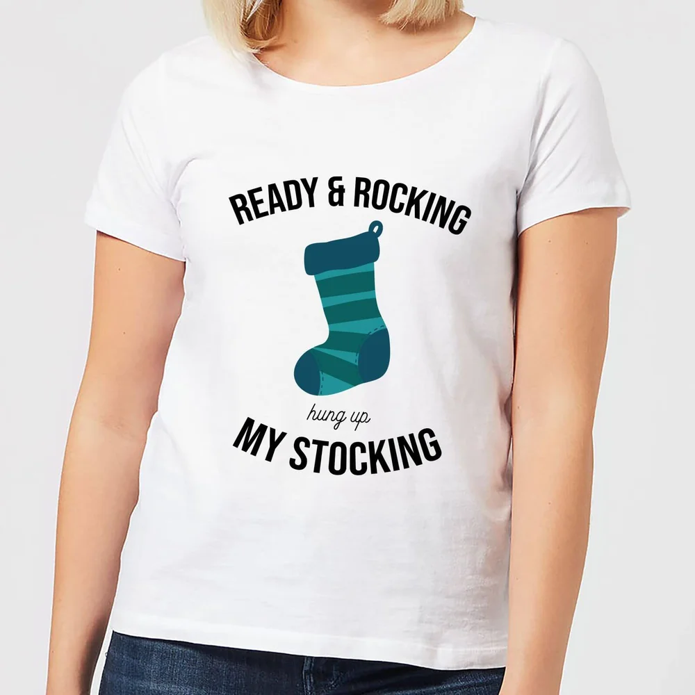 Ready & Rocking Hung Up My Stocking Women's Christmas T-Shirt - White - XS - Wit Afbeelding 1