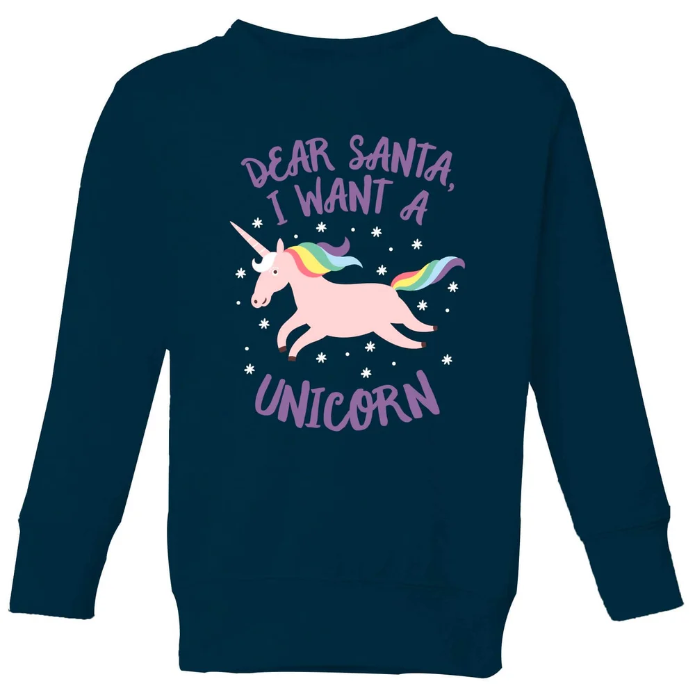 Dear Santa, I Want A Unicorn Kids' Christmas Sweatshirt - Navy - 98/104 (3-4 jaar) Afbeelding 1