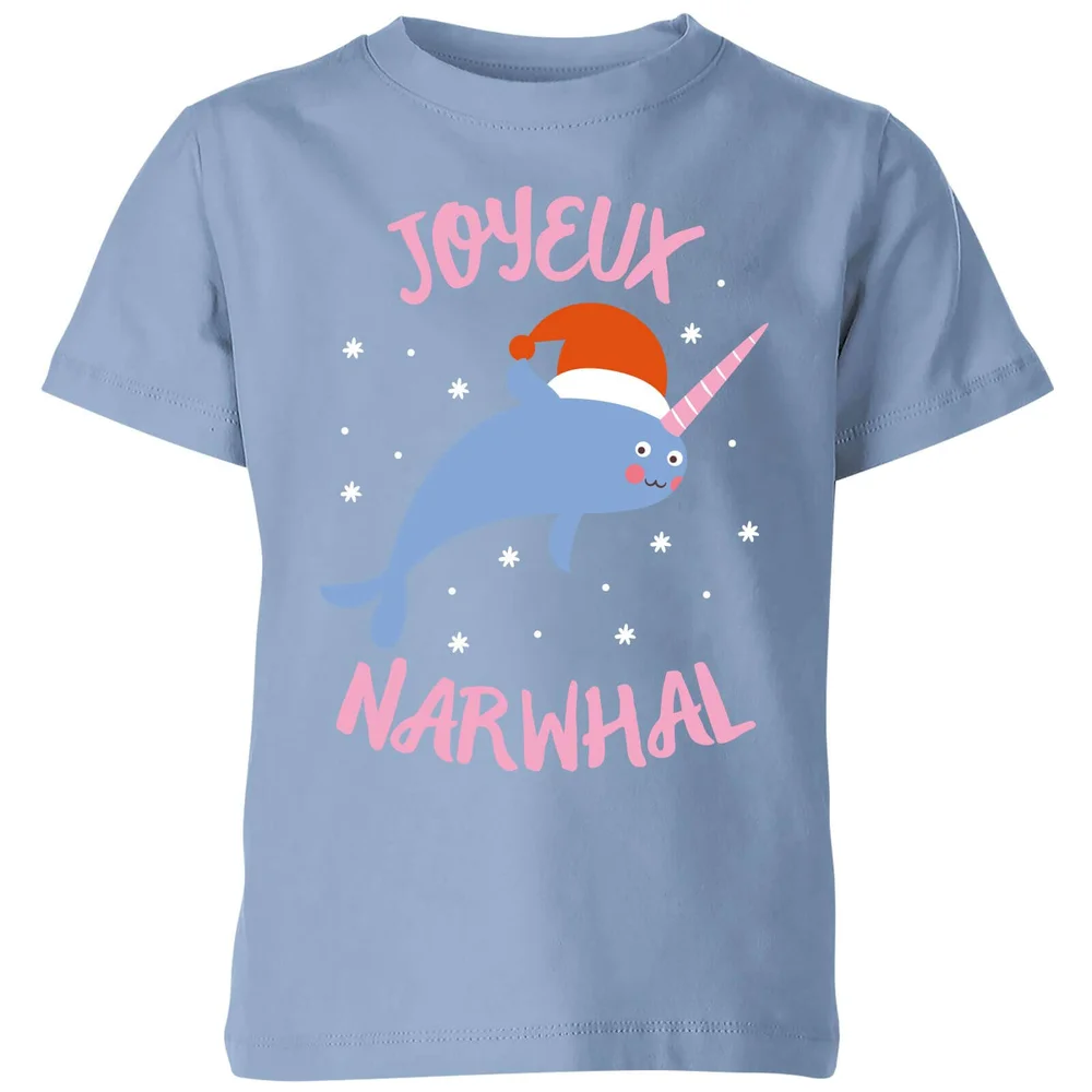 Joyeux Narwhal Kids' Christmas T-Shirt - Sky Blue - 98/104 (3-4 jaar) Afbeelding 1