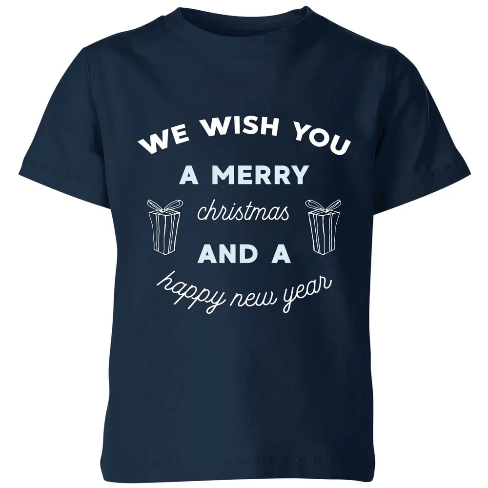 We Wish You A Merry Christmas and A Happy New Year Kids' Christmas T-Shirt - Navy - 98/104 (3-4 jaar) - Navy blauw Afbeelding 1