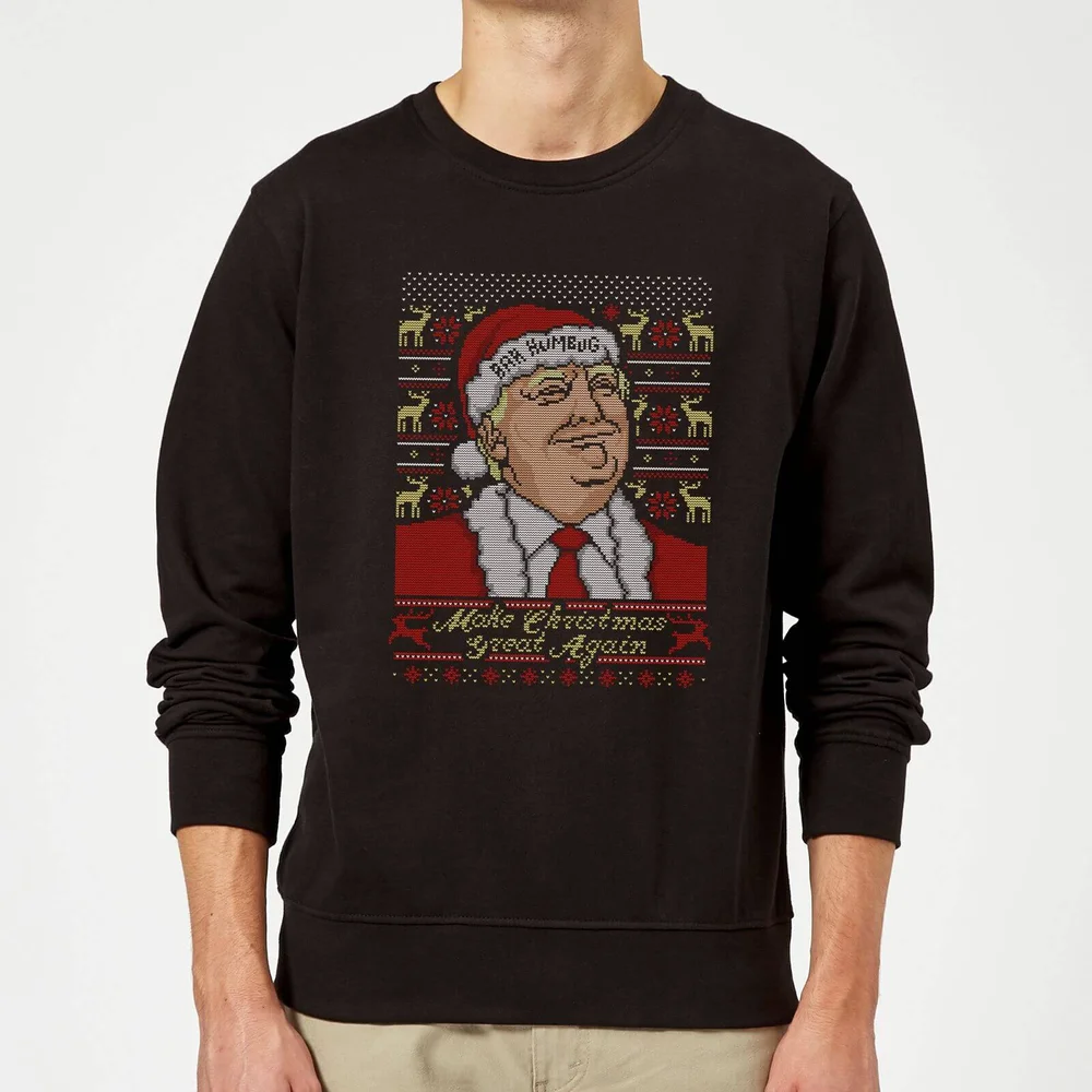 Make Christmas Great Again Donald Trump Christmas Jumper - Black - S Afbeelding 1