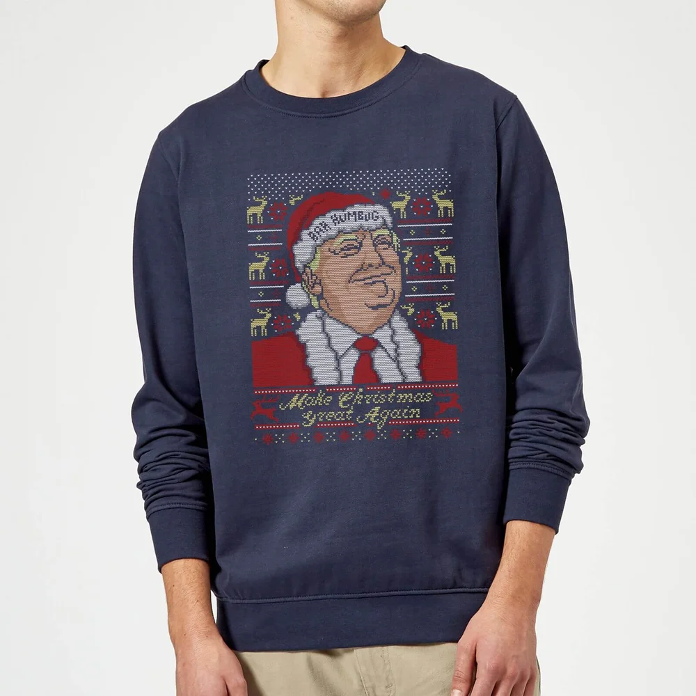 Make Christmas Great Again Donald Trump Christmas Jumper - Navy - S Afbeelding 1