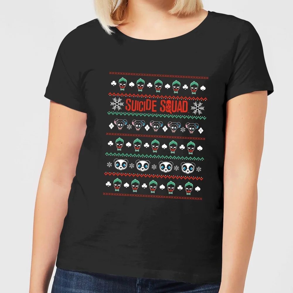 DC Suicide Squad Knit Pattern Women's Christmas T-Shirt - Black - XS Afbeelding 1