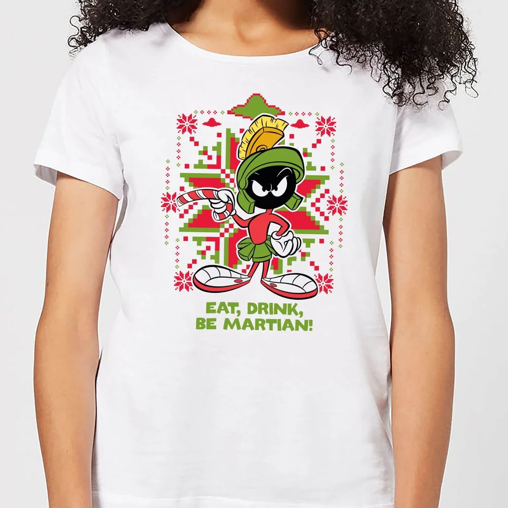 Looney Tunes Eat Drink Be Martian Women's Christmas T-Shirt - White - S Afbeelding 1