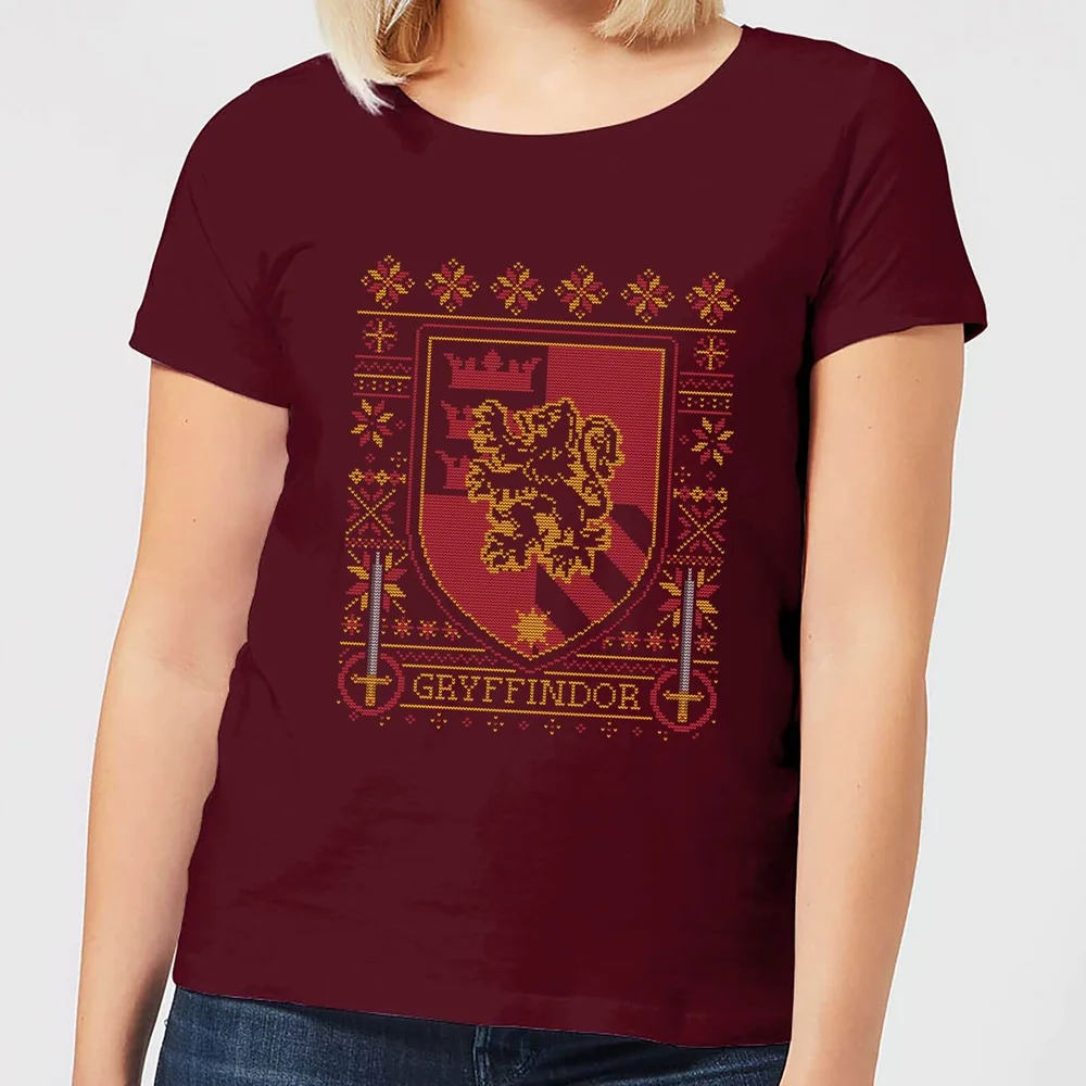 Harry Potter Gryffindor Crest dames kerst t-shirt - Burgundy - M Afbeelding 1