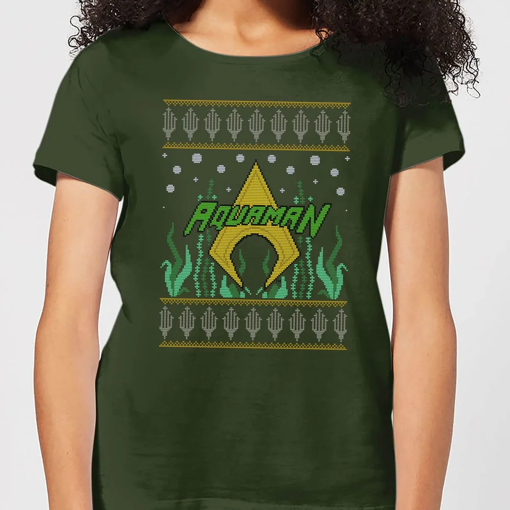 DC Aquaman Knit Women's Christmas T-Shirt - Forest Green - XS Afbeelding 1