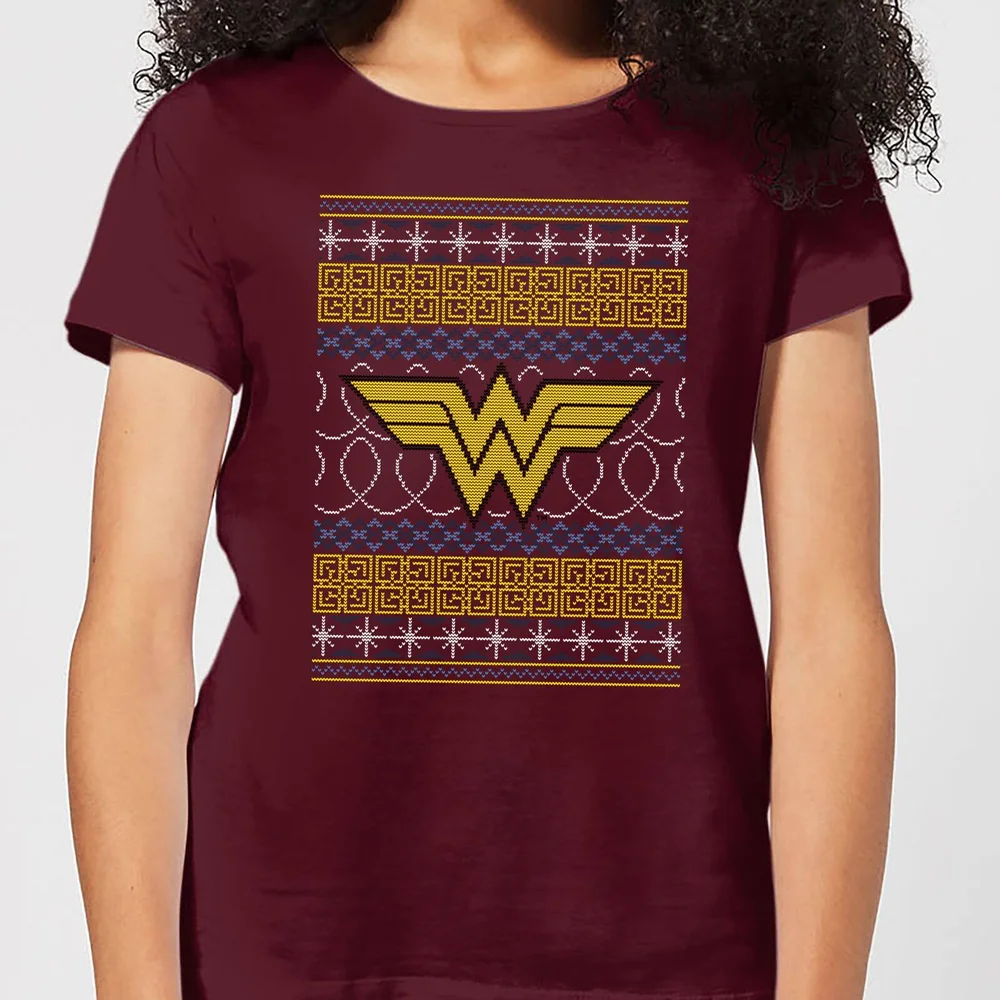 DC Wonder Woman Knit Women's Christmas T-Shirt - Burgundy - S Afbeelding 1