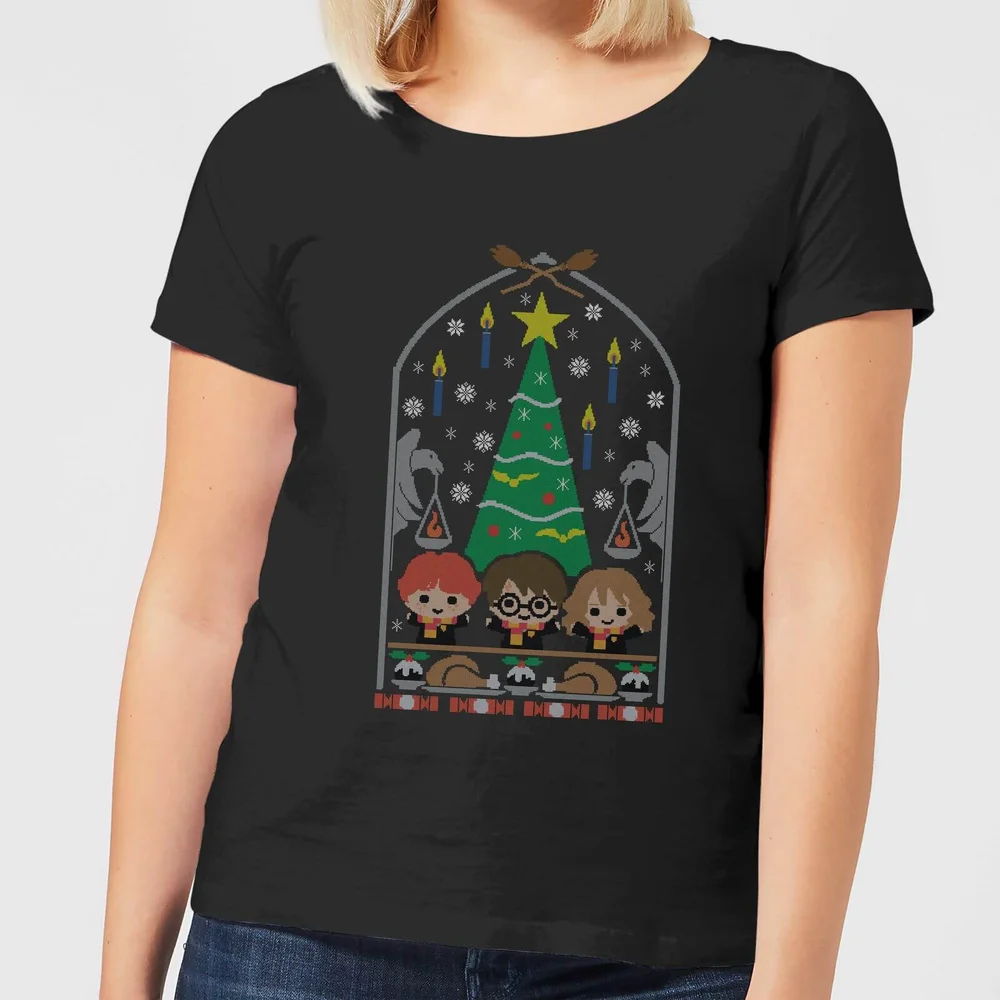 Harry Potter Hogwarts Tree dames kerst t-shirt - Zwart - S Afbeelding 1