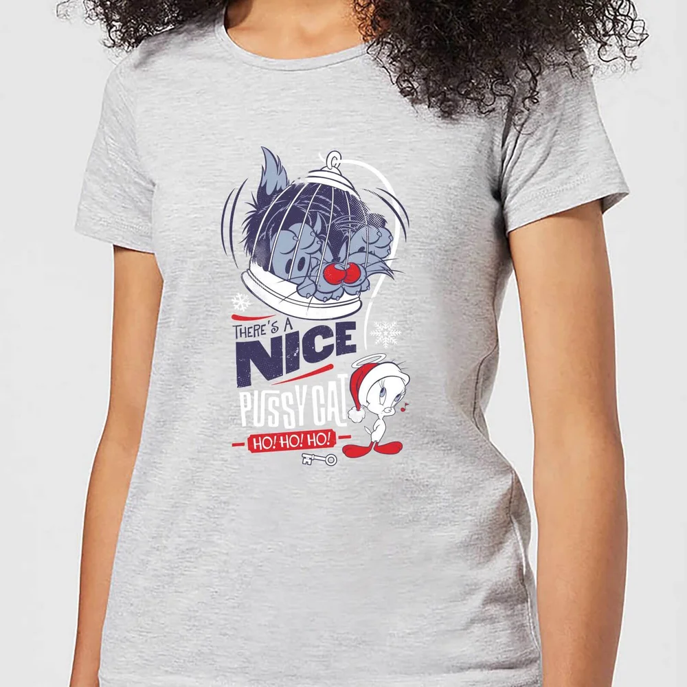 Looney Tunes Tweety Pie Pussy Cat Women's Christmas T-Shirt - Grey - XS Afbeelding 1