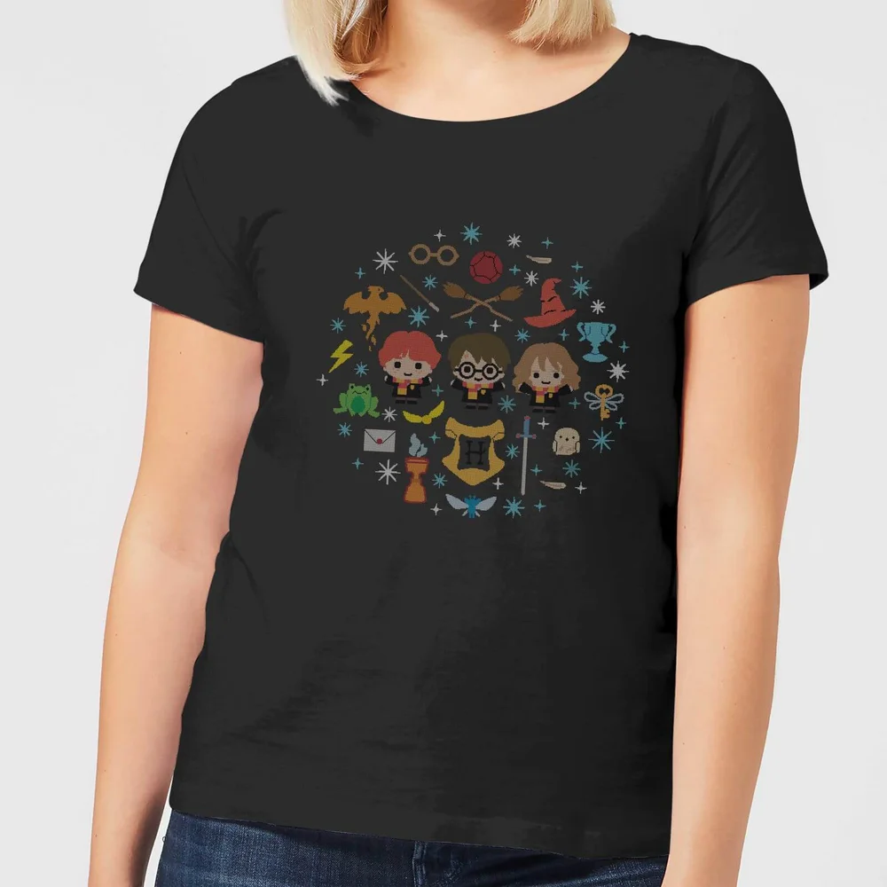 Harry Potter Characters Christmas dames t-shirt - Zwart - XS Afbeelding 1