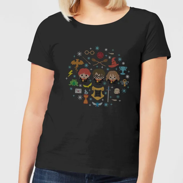 Harry Potter Characters Christmas dames t-shirt - Zwart