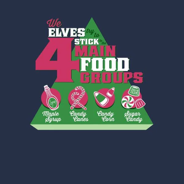 Elf Food Groups Women's Christmas T-Shirt - Navy
