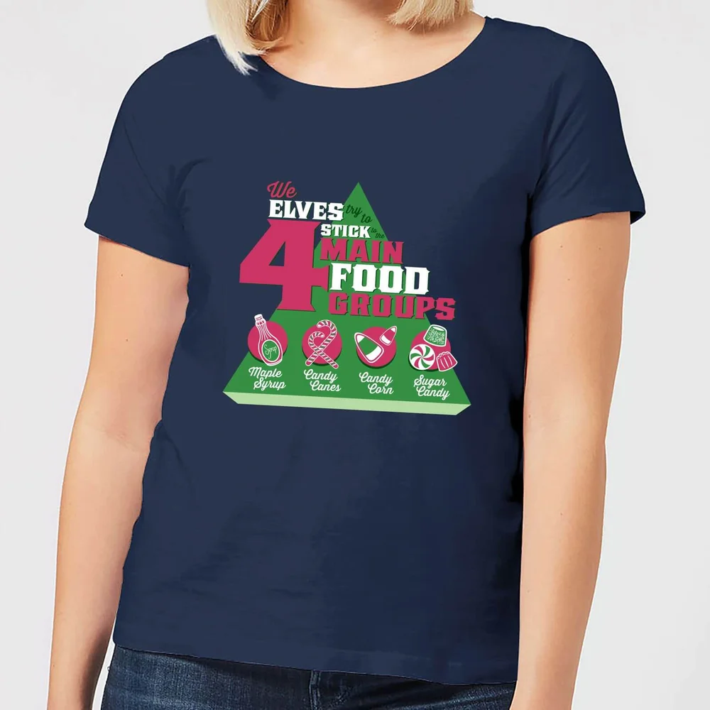 Elf Food Groups Women's Christmas T-Shirt - Navy - XS Afbeelding 1