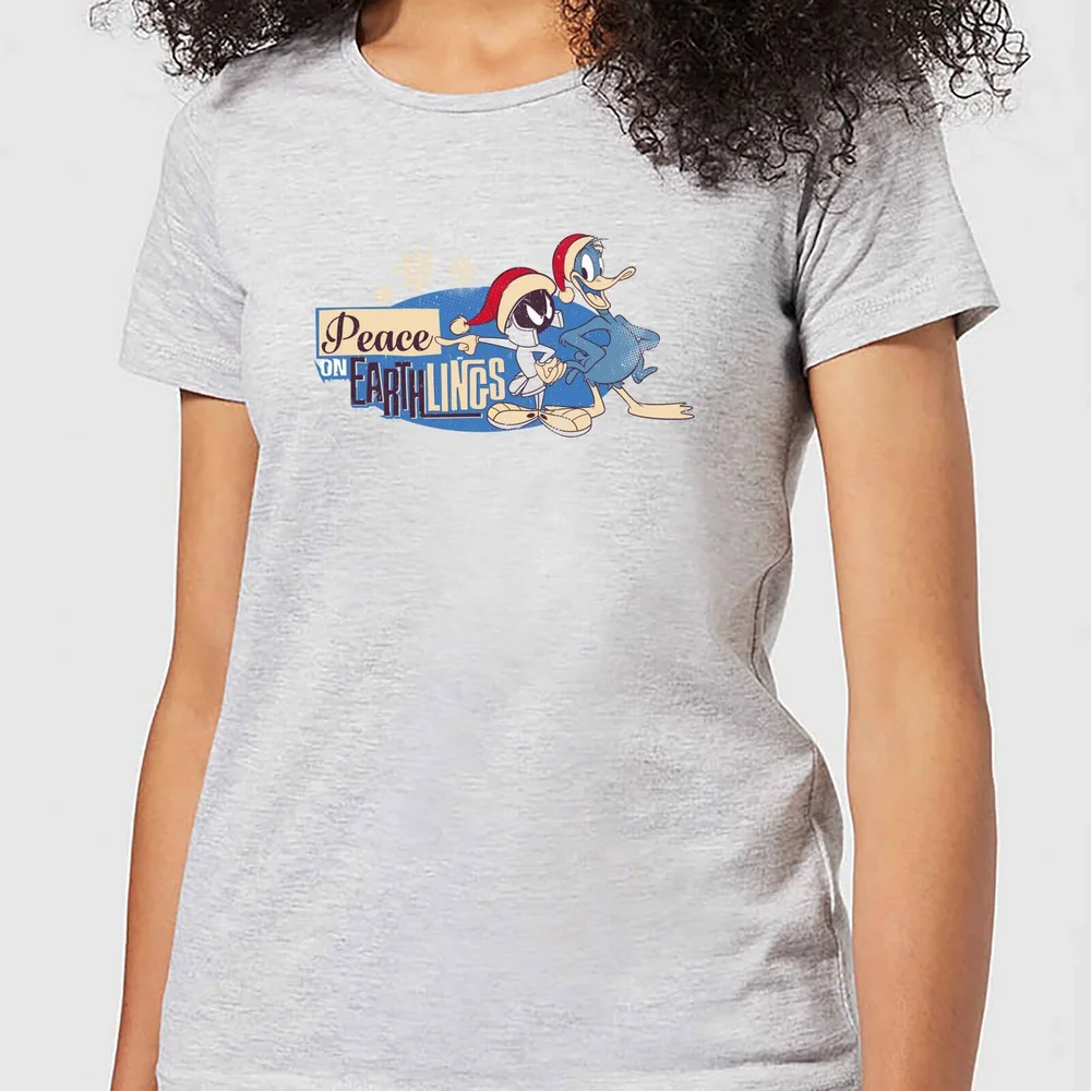 Looney Tunes Peace Among Earthlings Women's Christmas T-Shirt - Grey - XS Afbeelding 1