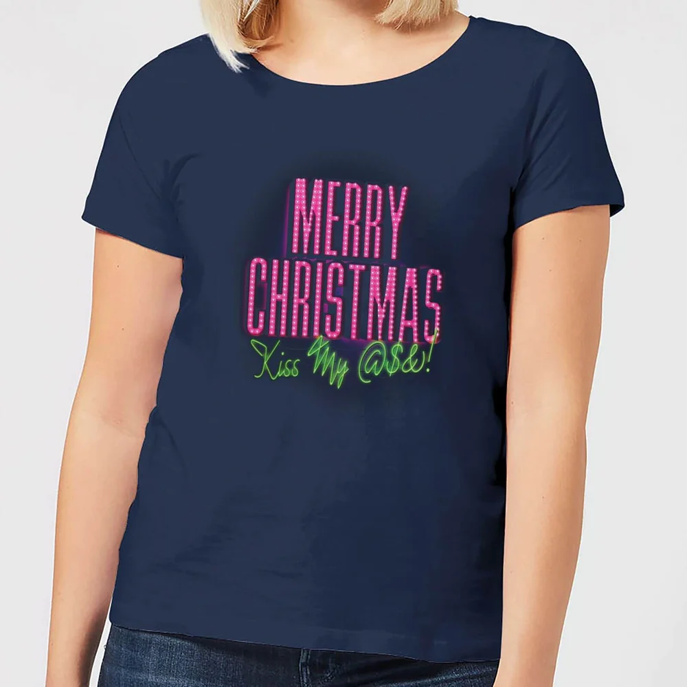 National Lampoon Merry Christmas (Kiss My @$$) Women's Christmas T-Shirt - Navy - S Afbeelding 1