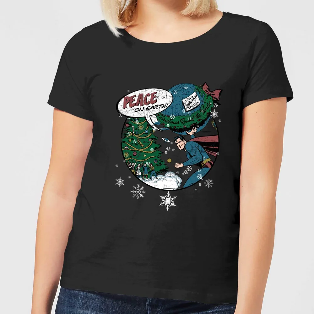 DC Superman Peace On Earth Women's Christmas T-Shirt - Black - XS Afbeelding 1