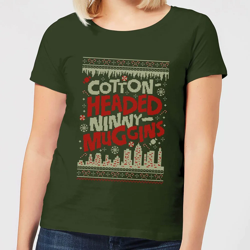 Elf Cotton-Headed-Ninny-Muggins Knit Women's Christmas T-Shirt - Forest Green - XS Afbeelding 1