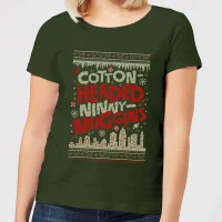 Elf Cotton-Headed-Ninny-Muggins Knit Women's Christmas T-Shirt - Forest Green