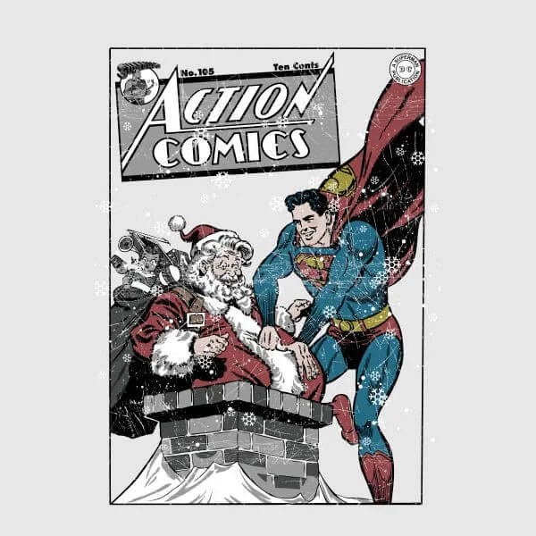 DC Superman Action Comics Women's Christmas T-Shirt - Grey
