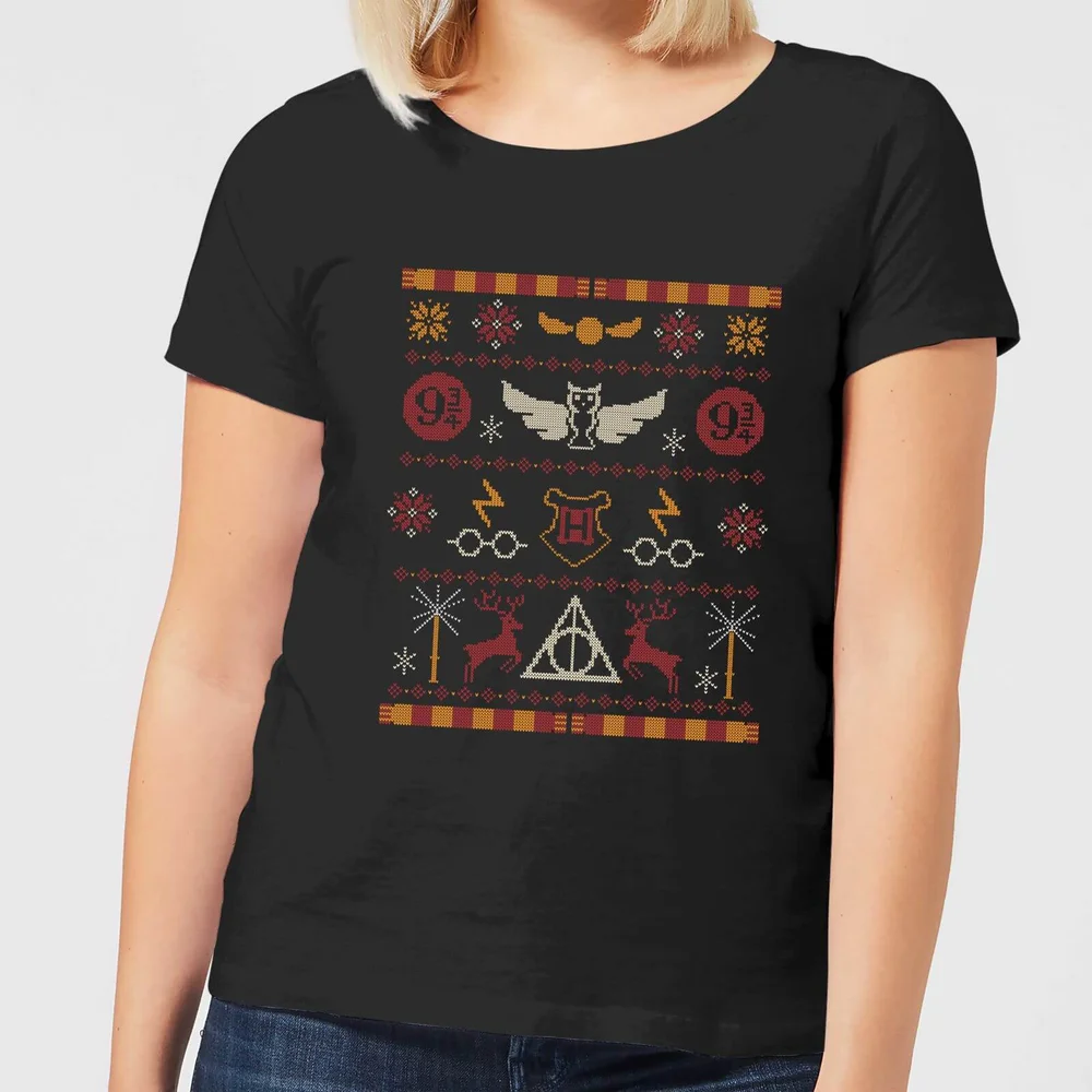 Harry Potter Knit dames kerst t-shirt - Zwart - S Afbeelding 1