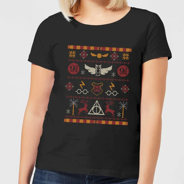 Harry Potter Knit dames kerst t-shirt - Zwart