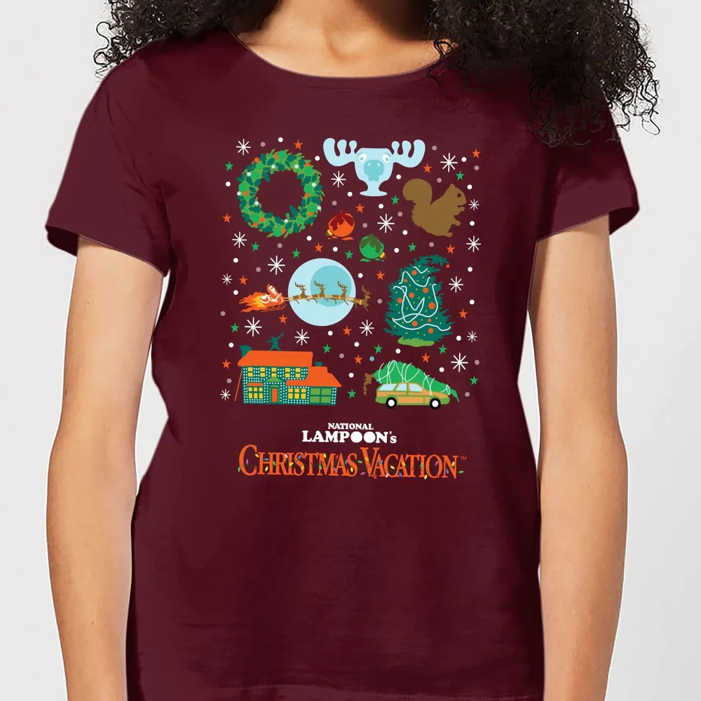 National Lampoon Griswold Christmas Starter Pack Women's Christmas T-Shirt - Burgundy - S Afbeelding 1