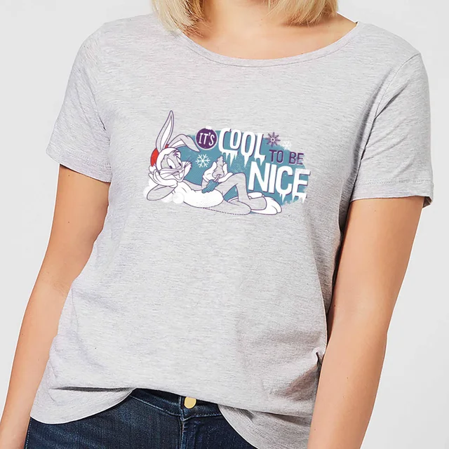 Looney Tunes Its Cool To Be Nice Women's Christmas T-Shirt - Grey