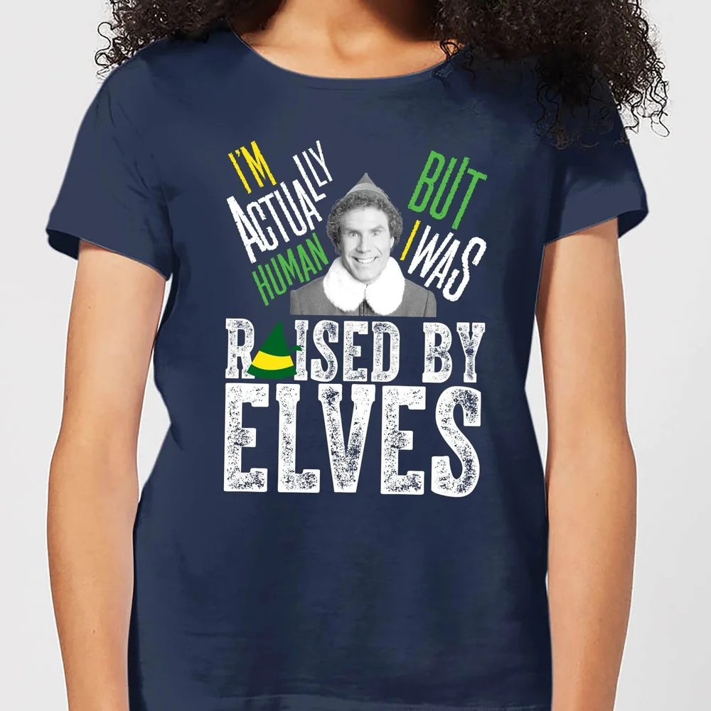 Elf Raised By Elves Women's Christmas T-Shirt - Navy - XS Afbeelding 1