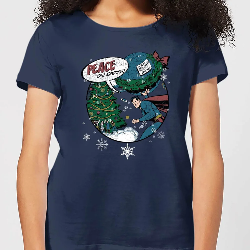 DC Superman Peace On Earth Women's Christmas T-Shirt - Navy - XS Afbeelding 1
