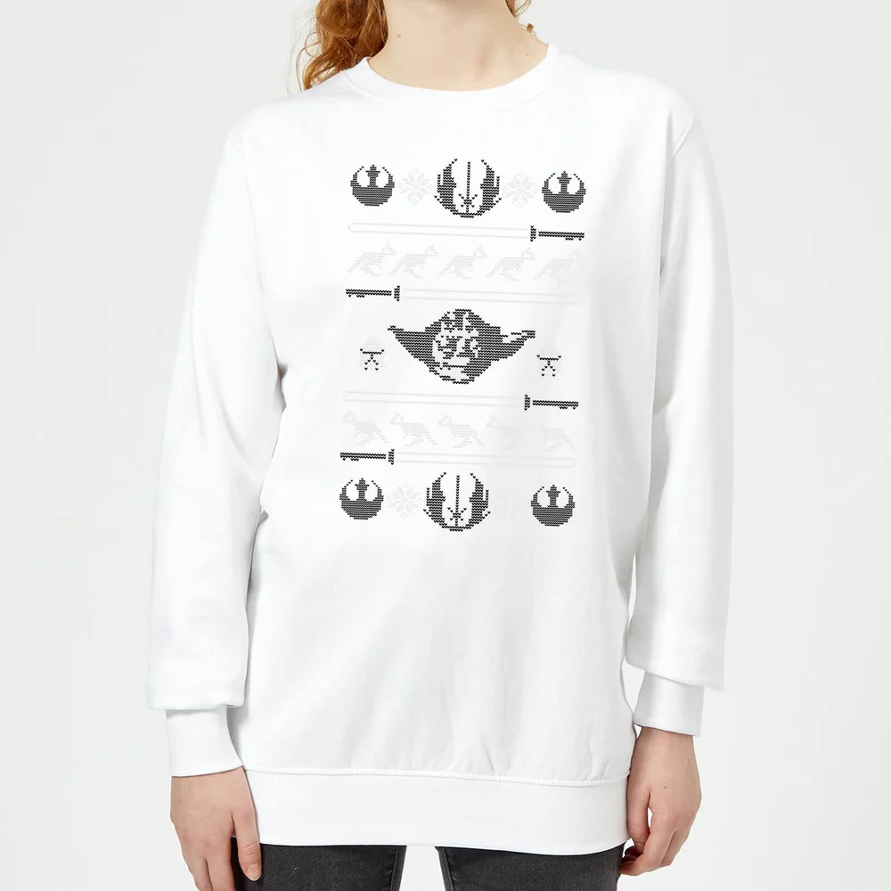 Star Wars Yoda Sabre Knit Women's Christmas Jumper - White - XS Afbeelding 1