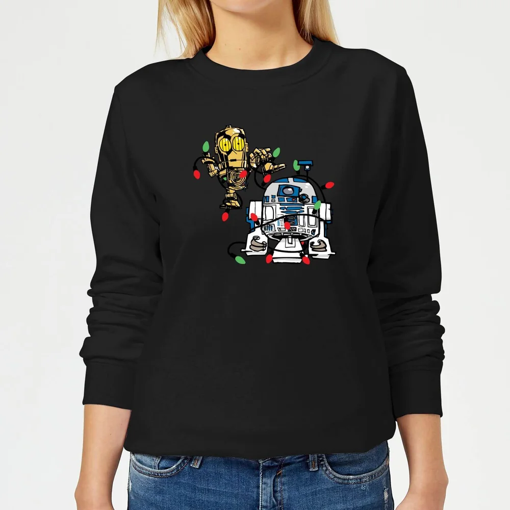 Star Wars Tangled Fairy Lights Droids Women's Christmas Jumper - Black - XS Afbeelding 1