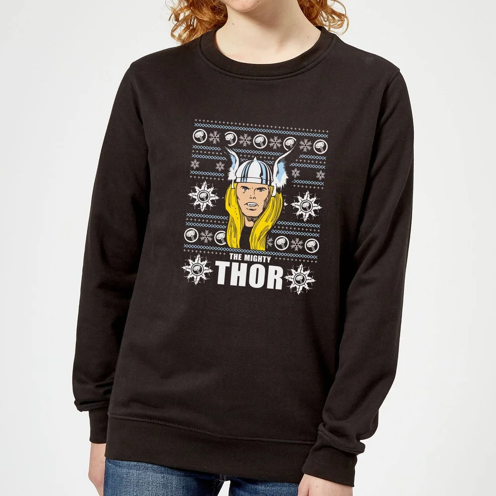 Marvel Thor Face dames kersttrui - Zwart - XS Afbeelding 1